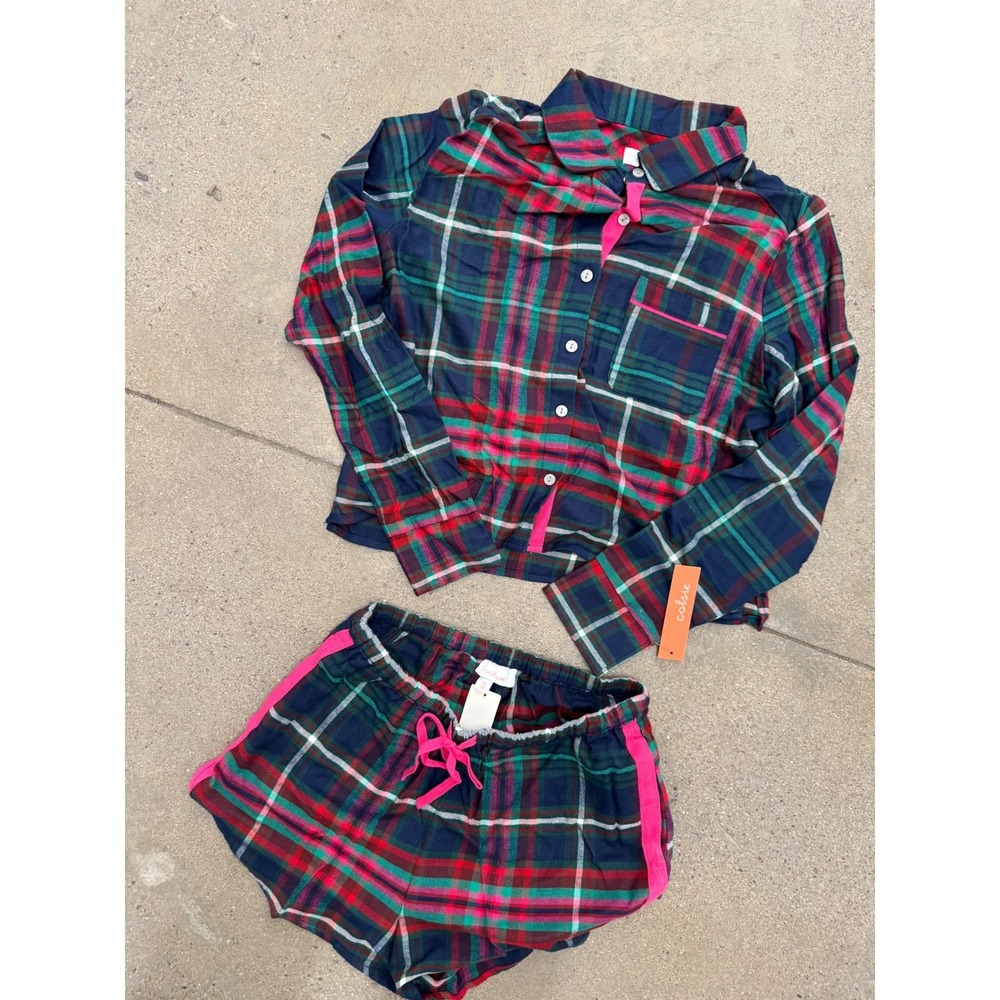 Colsie Plaid Pajama Set Button Up Top Shorts Lounge Sleepwear‎ XS